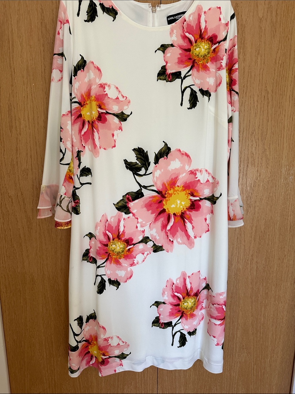 Karl Lagerfeld White Midi Dress with Pink & Yellow Floral Print